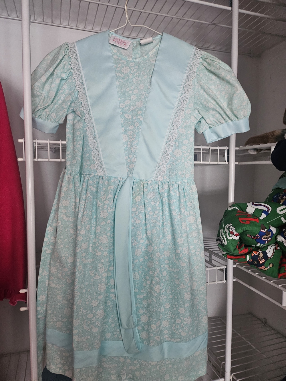 Light Blue Floral Lace-Trim Casual Dress for Girls